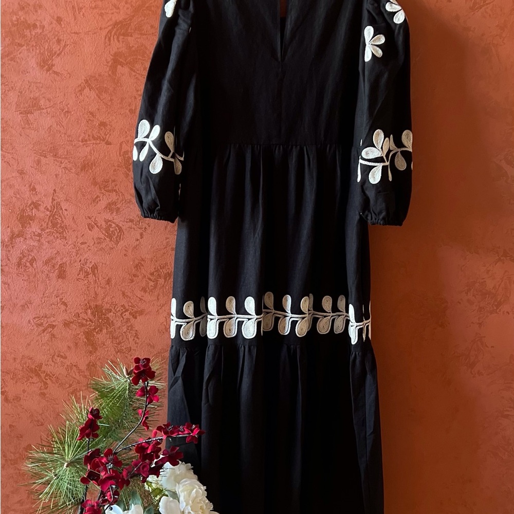 Caroline Constas Black Dress with White Floral Accents